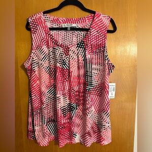 Jones Studio Pink and Black Sleeveless Pleated Blouse